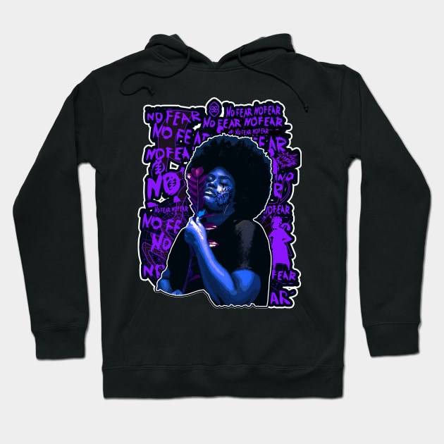 No Fear Strong Black woman Afro Hair Hoodie by Glass Table Designs